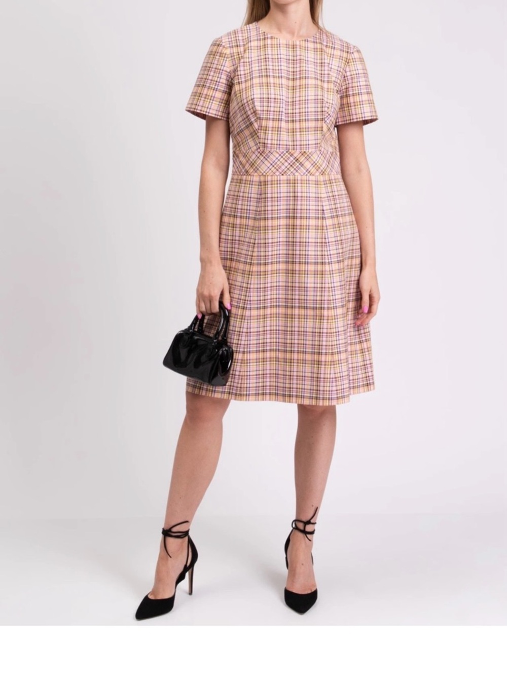 Carolina Herrera Pink Plaid A-Line Dress Silk Lined US 10 UK 14 IT 46